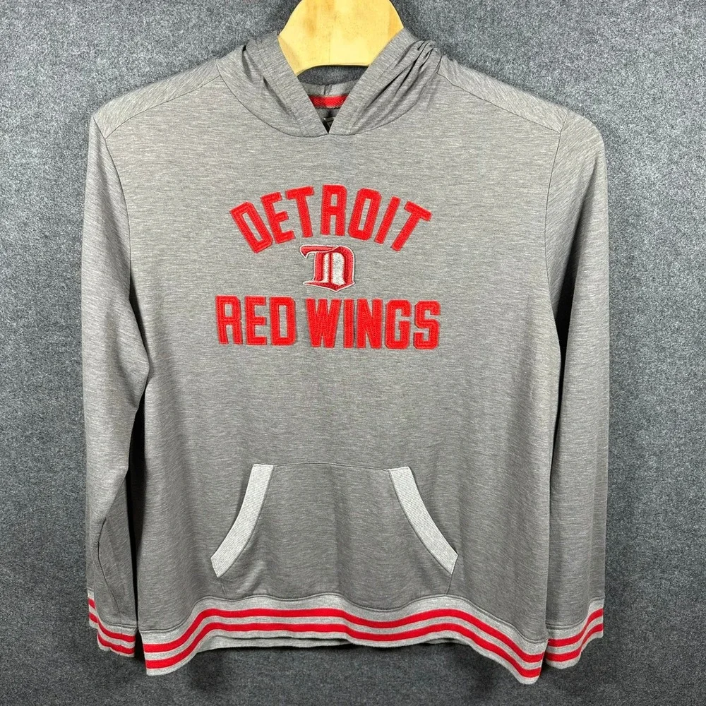 Fanatics‎ Detroit Red Wings NHL Hoodie Mens XXL Grey Red Embroidered Pullover